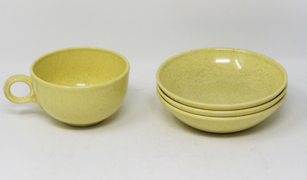VTG Taylor Smith Taylor MCM Pebbleford Sunburst Yellow 3 Fruit Bowls Coffee Mug